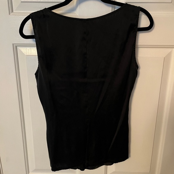 Caché Silk Sleeveless Fitted Black Top Sz L Shirt Ruffle Dressy Cocktail Women - Picture 6 of 13